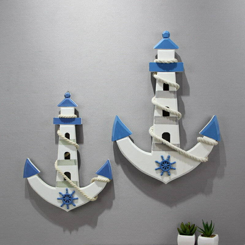 地中海船錨創意木質燈塔錨掛件海洋風格墻面裝飾品墻壁飾船錨掛飾