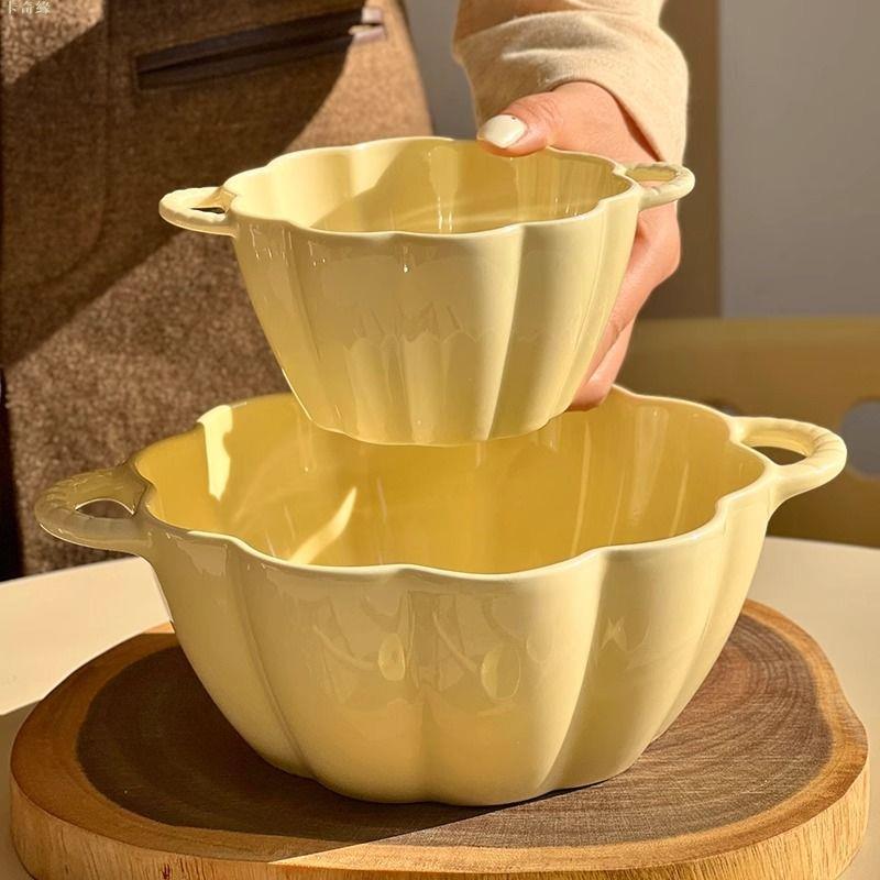 高顏值雙耳湯碗陶瓷家用帶勺奶油泡麵碗ins可愛螺螄粉碗餐具套裝