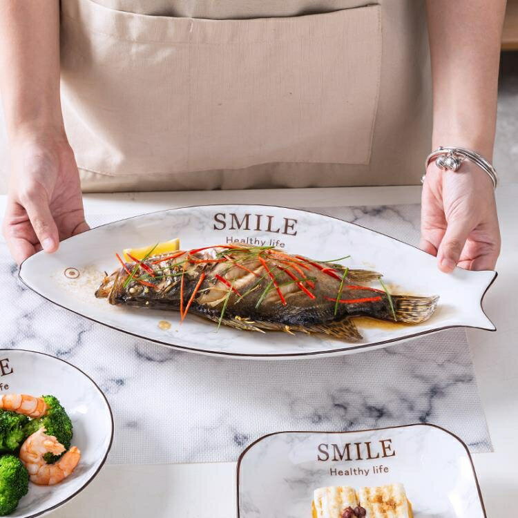 盤子 創意簡約歐式魚盤子家用大號長方形餐盤蒸魚盤子北歐烤魚盤可微波