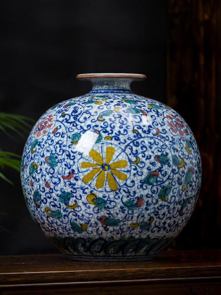 景德鎮陶瓷器官窯仿古手繪瓷瓶中式花瓶客廳酒柜裝飾擺件家居飾品