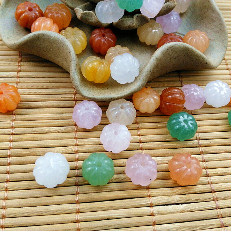 金絲玉粉晶南瓜珠 天然粉晶雕刻南瓜珠散珠DIY手鏈古風頭飾配件
