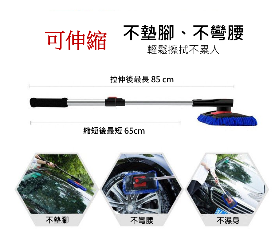 【好夥伴】台灣現貨 潔EZ長柄伸縮洗車刷 (藍) 雪尼爾洗車拖把 可旋轉刷頭 可伸縮手柄 洗車工具 洗車刷具 雪尼爾刷毛 1