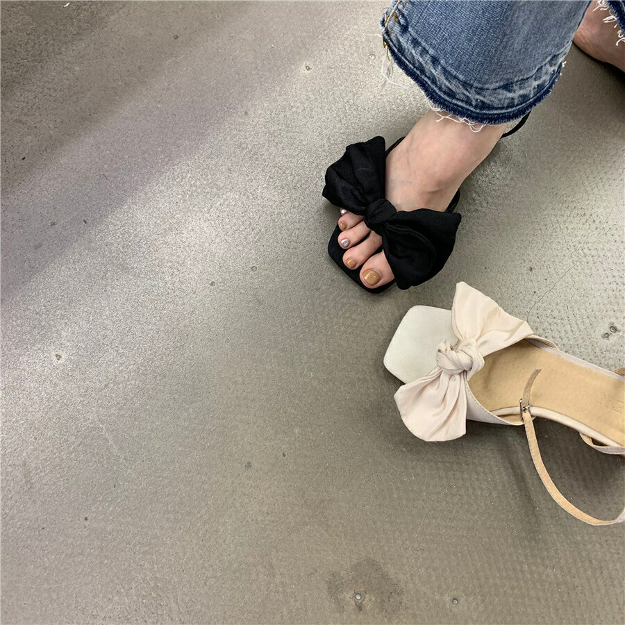 高跟鞋設計感小眾蝴蝶結瑪麗珍鞋2022年春夏新款粗跟涼鞋女鞋夏款