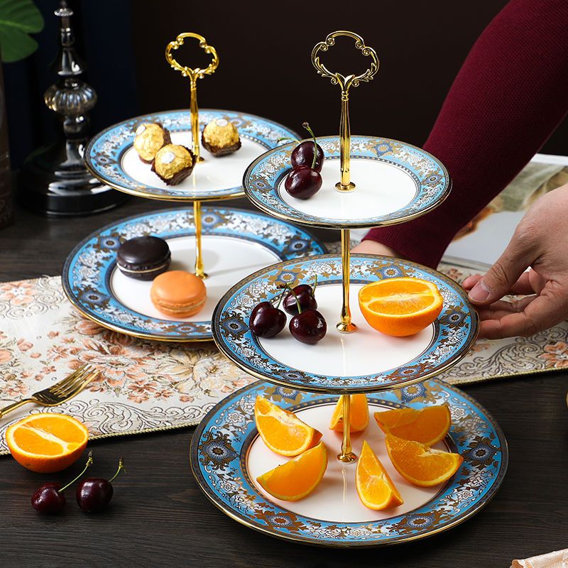 水果盤 客廳水果盤 幹果盤 歐式下午茶點心盤陶瓷家用客廳水果盤多層糖果高顏值蛋糕托盤全套