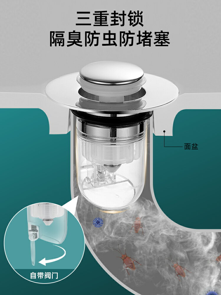 【現貨】洗手盆漏水塞水槽彈跳芯過濾塞按壓式洗臉盆下水器配件防堵防臭【博野五金】