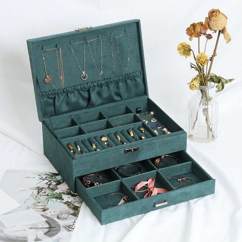 復古ins風高檔首飾盒大容量帶鎖項鏈戒指飾品收納盒精致化妝盒子