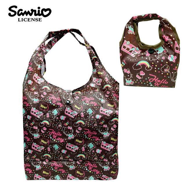 咖啡色款【日本正版】凱蒂貓 摺疊 購物袋 環保袋 手提袋 防潑水 Hello Kitty 三麗鷗 Sanrio - 466930