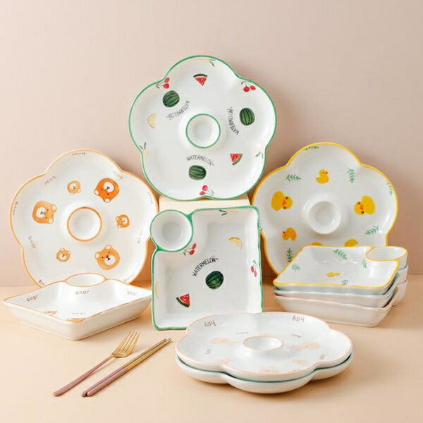 日式卡通餃子盤菜盤家用大號碟子可愛陶瓷盤子廚房用品