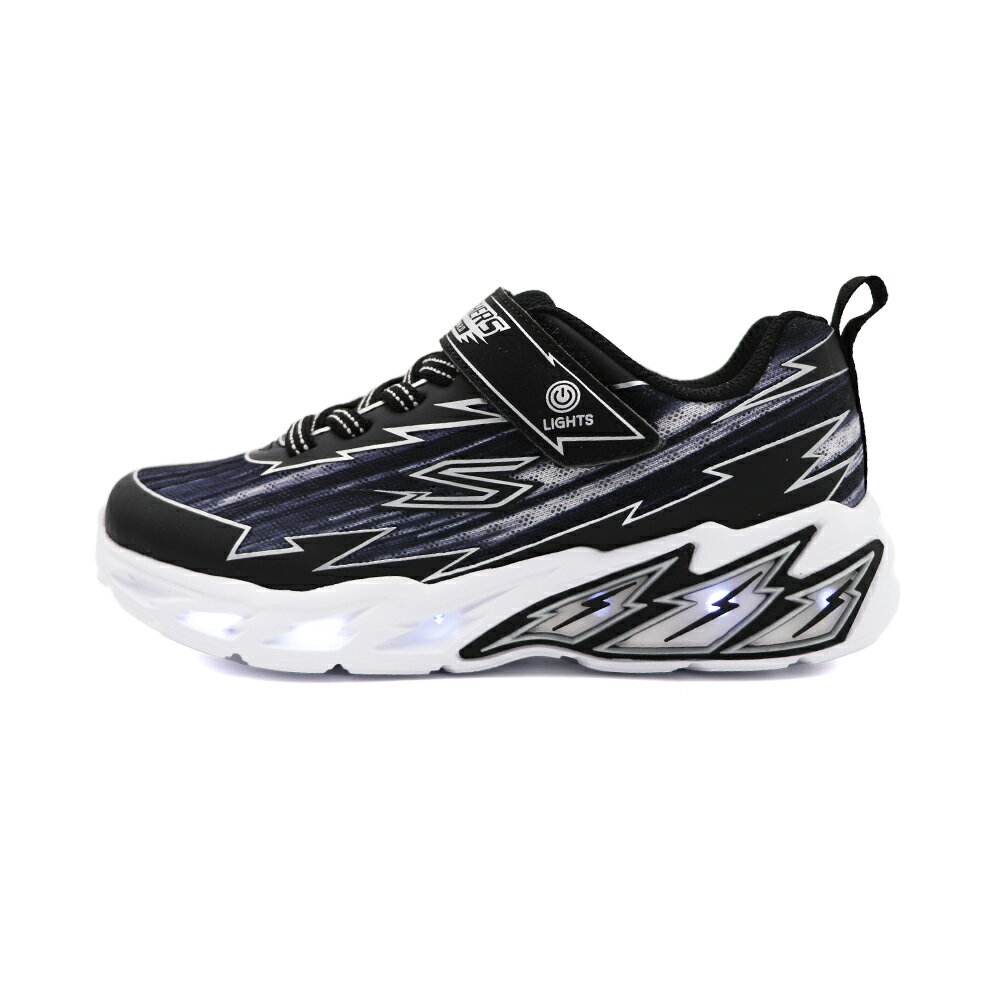 SKECHERS S LIGHTS 燈鞋 寬楦 魔鬼氈 運動鞋 中大童鞋 黑 S1349 (400149LBKGY)