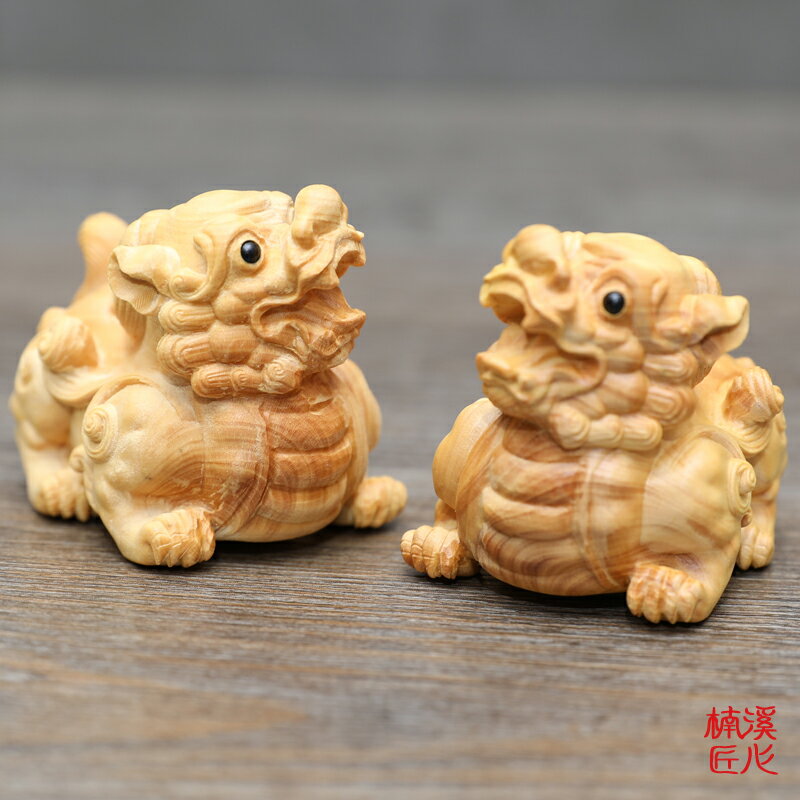 楠溪匠心招財貔貅擺件鎮宅商務辦公室工藝品黃楊木雕刻小號樂清雕1入