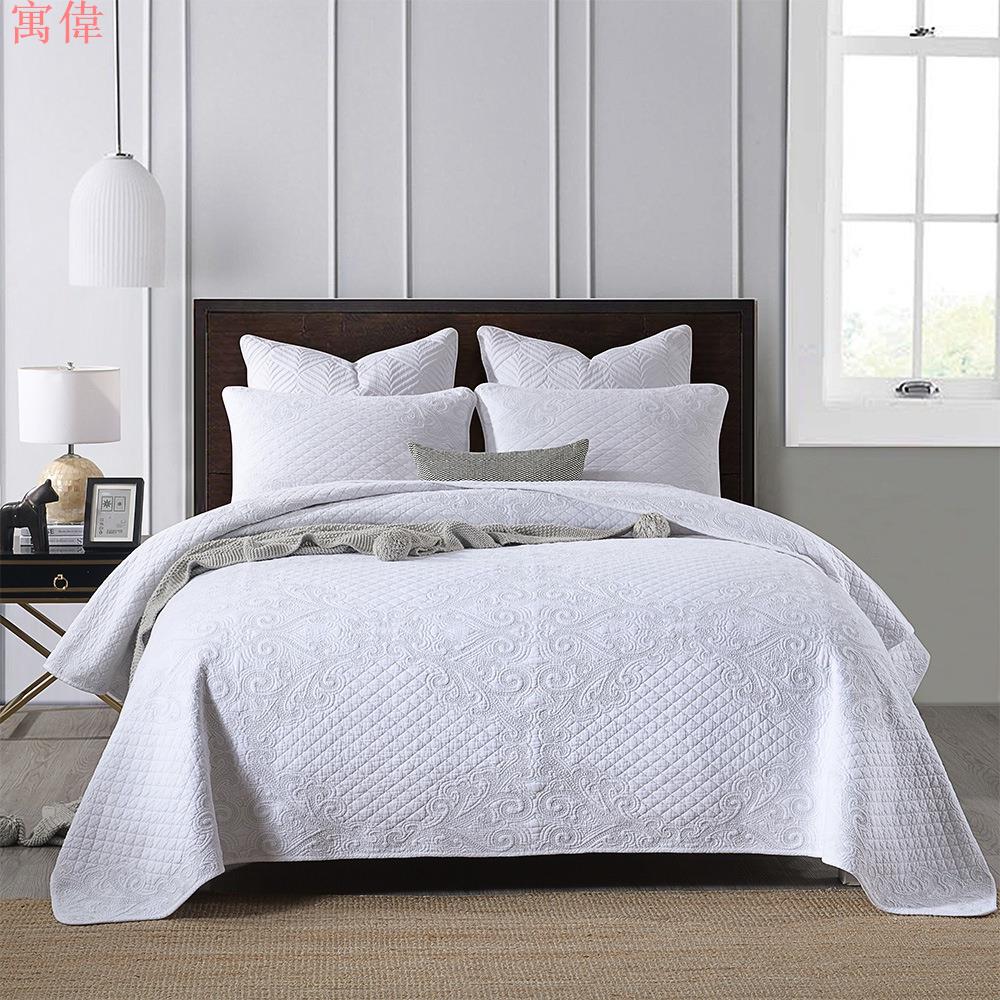 APP下單享點數9%｜東銘純色美式床蓋絎縫被三件套加大雙人衍縫夾棉繡花床單床罩