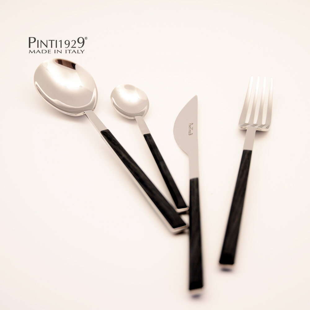 義大利Pintinox 個人四件餐具組-主餐刀+叉子+湯匙+咖啡湯匙(仿烏木黑)