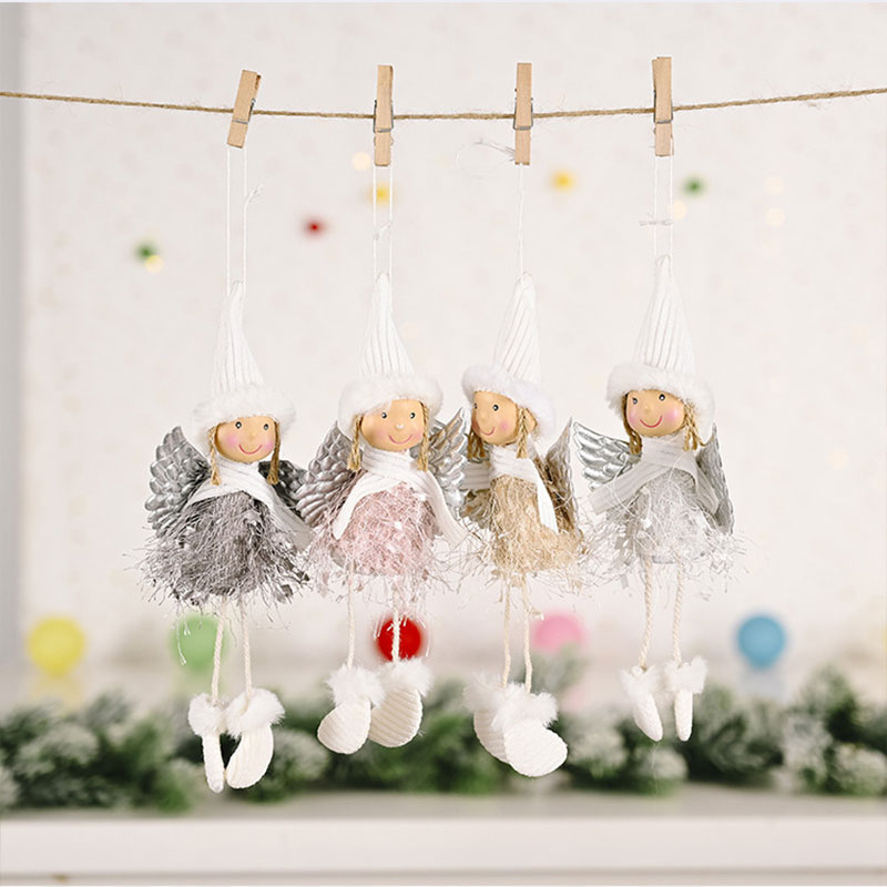 圣誕節禮物圣誕粉色毛絨粉色娃娃天使公仔圣誕樹節日掛飾件裝飾品
