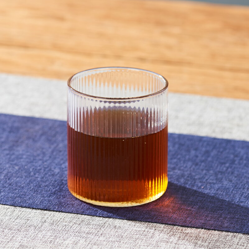 日式玻璃杯透明綠茶杯家用耐熱單個喝水杯子豎紋咖啡杯喝茶筋紋杯
