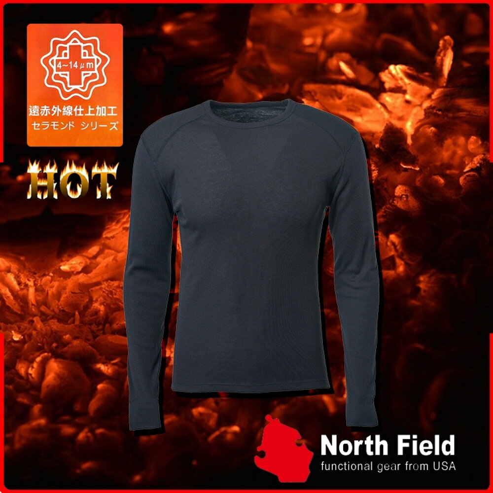 【North Field美國 男 圓領遠外線內衣《巖黑》】109B/保暖衣/發熱衣/膠原蛋白/吸濕排汗/親膚