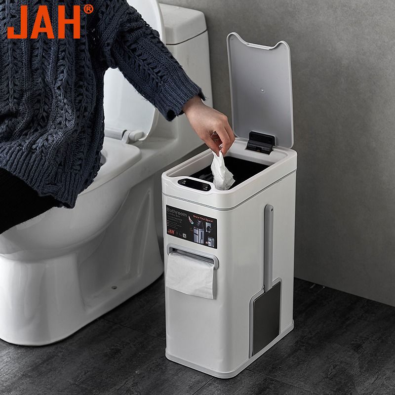 JAH感應衛生間廁所專用家用不銹鋼金屬全自動帶蓋智能電動垃圾桶
