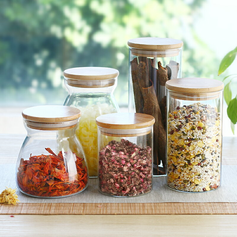 透明玻璃瓶密封罐家用帶蓋茶葉零食雜糧儲物罐廚房食品大號收納盒