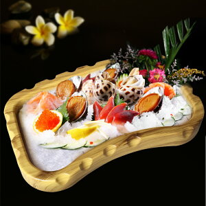 料理盤海鮮盤生魚桶 餐具月牙形刺身盤子ABS日式仿木壽司桶壽司盆