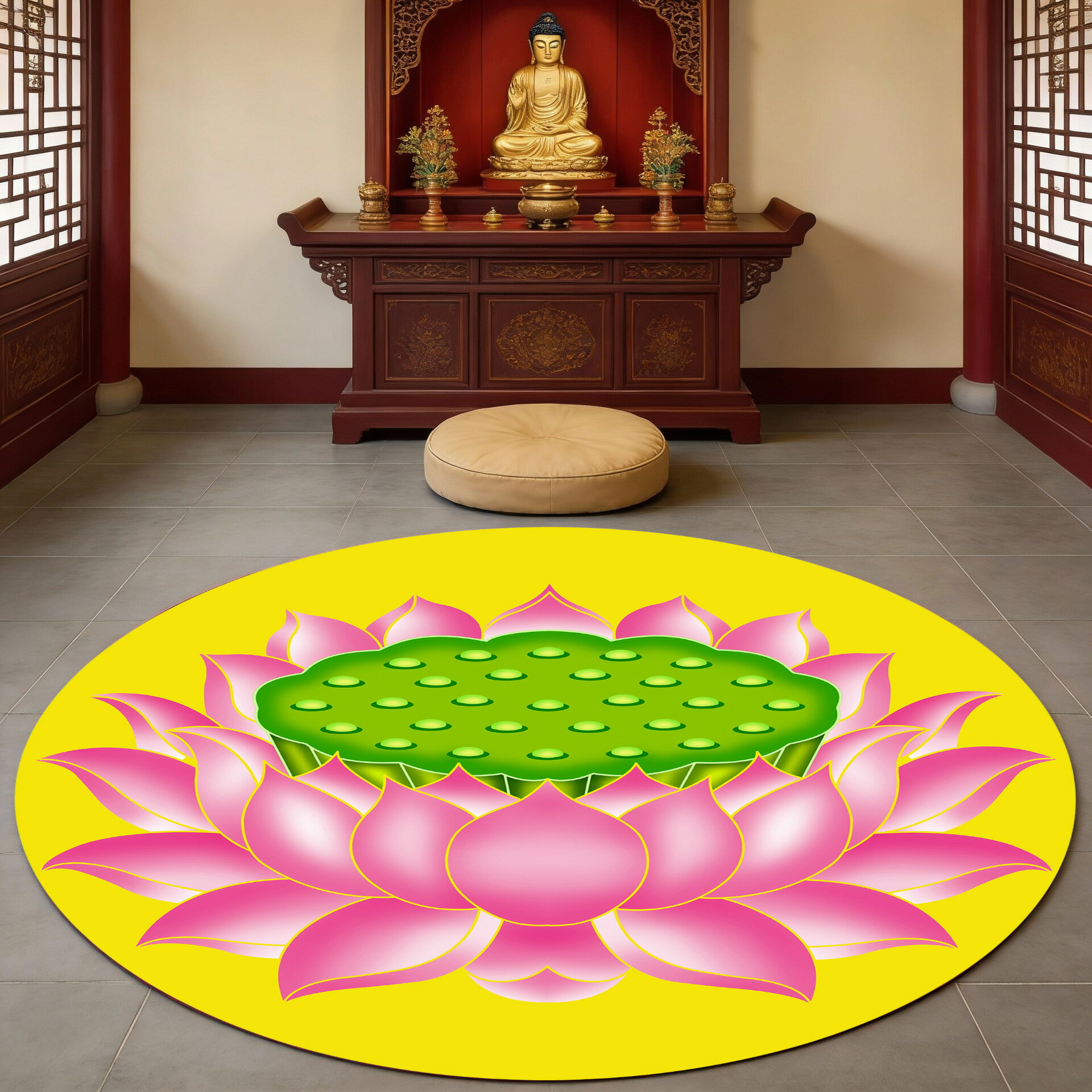 佛堂地毯家用蓮花圖案地毯打坐佛前地墊禪意寺院荷花佛家坐禪地毯