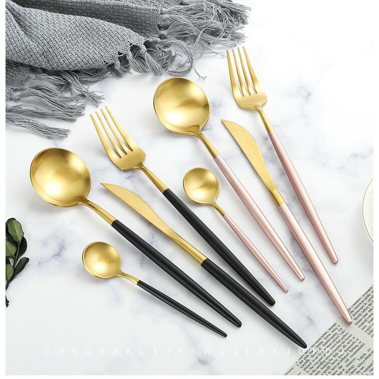 [現貨]304不鏽鋼餐具 餐刀 湯匙 甜點叉 筷子 環保餐具組 歐式貴族不鏽鋼鈦金餐具 3