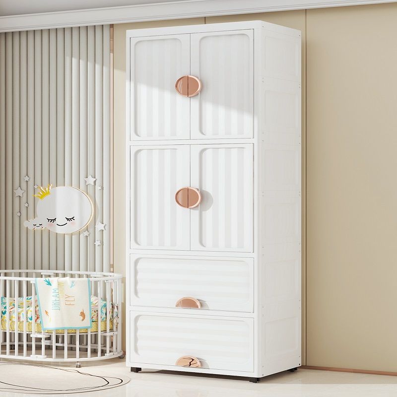 楓林宜居 65CM寬翻蓋寶寶兒童收納柜加厚嬰兒衣服儲物柜塑料家用雙開門衣柜