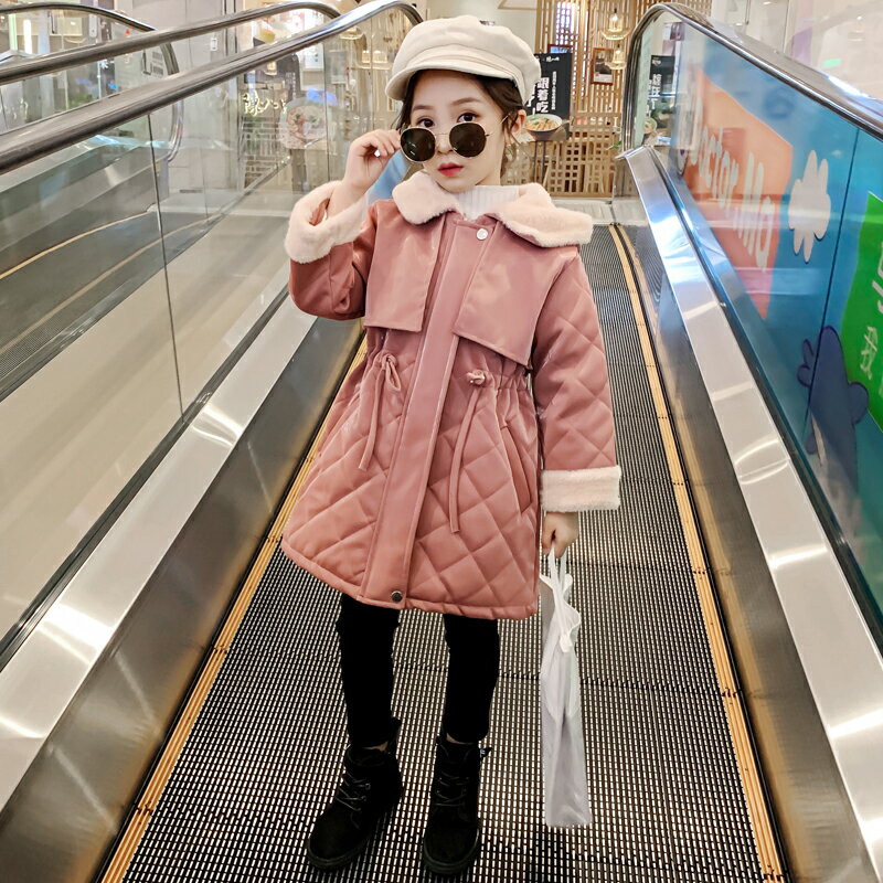 女童新款童裝時尚冬裝加絨加厚中長款外套韓版風衣帶帽衣服潮1入