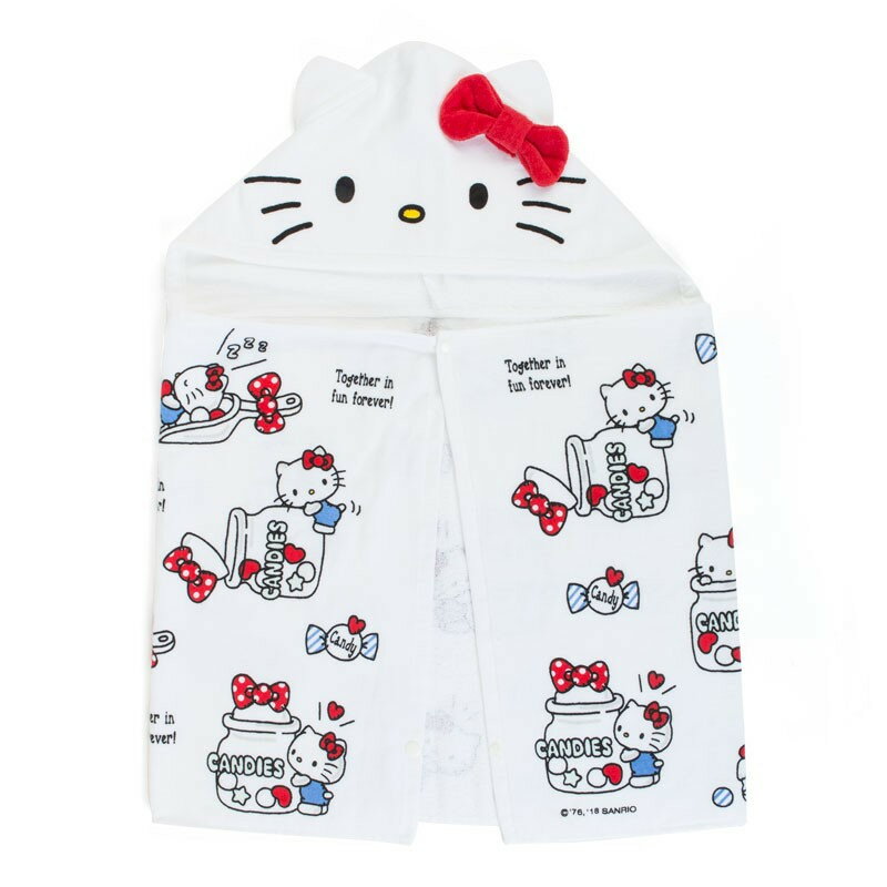 Hello Kitty 白色 浴巾 扣式 斗篷 毛巾 泳巾 海灘巾 凱蒂貓 KT 三麗鷗 日貨 正版授權 J00011121
