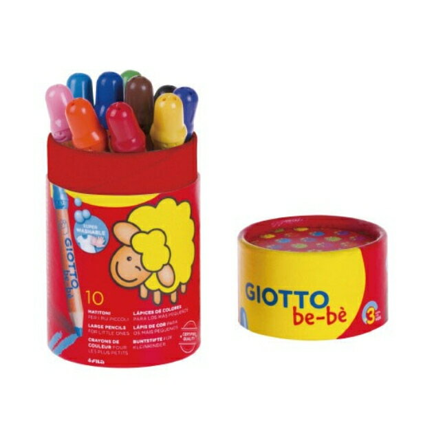 【怡家藥局】義大利 GIOTTO 可洗式寶寶木質蠟筆10色 筆筒裝 附筆削