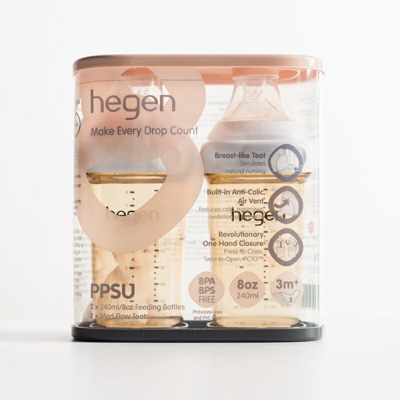 【怡家藥局】Hegen PCTO™金色奇蹟PPSU多功能方圓型寬口奶瓶 (雙瓶組) 奶瓶界的愛瑪仕