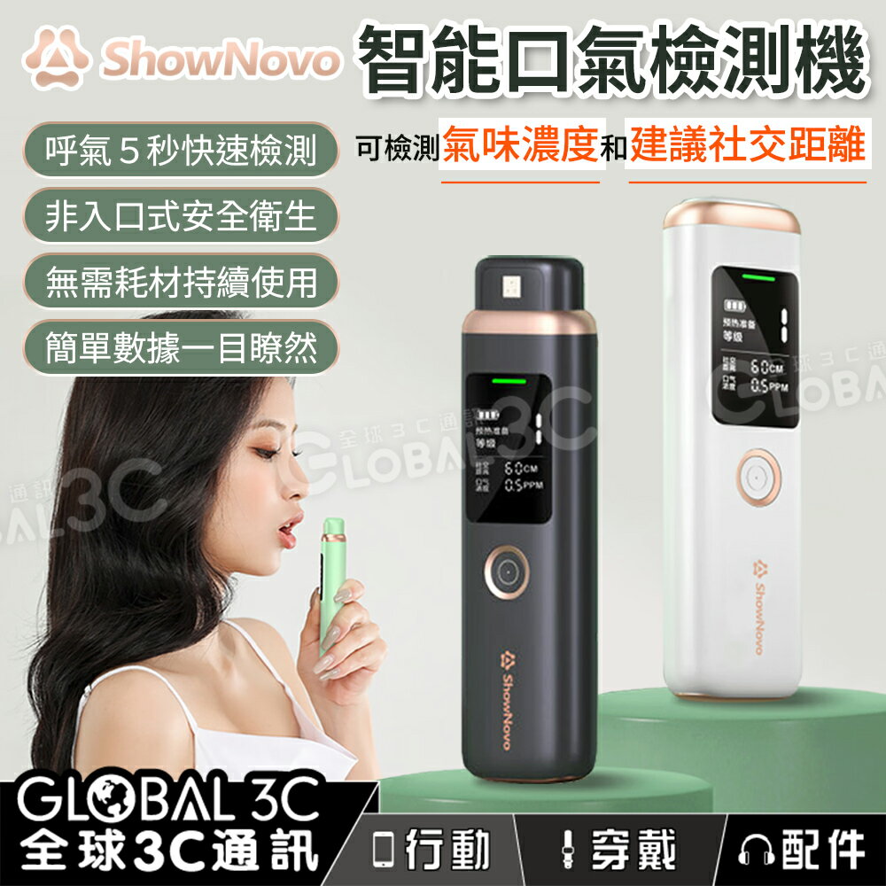 ShowNovo 智慧口氣檢測機 5秒快速檢測 氣味嚴重等級 建議社交距離 氣味濃度 顯示螢幕 口臭檢測 口腔