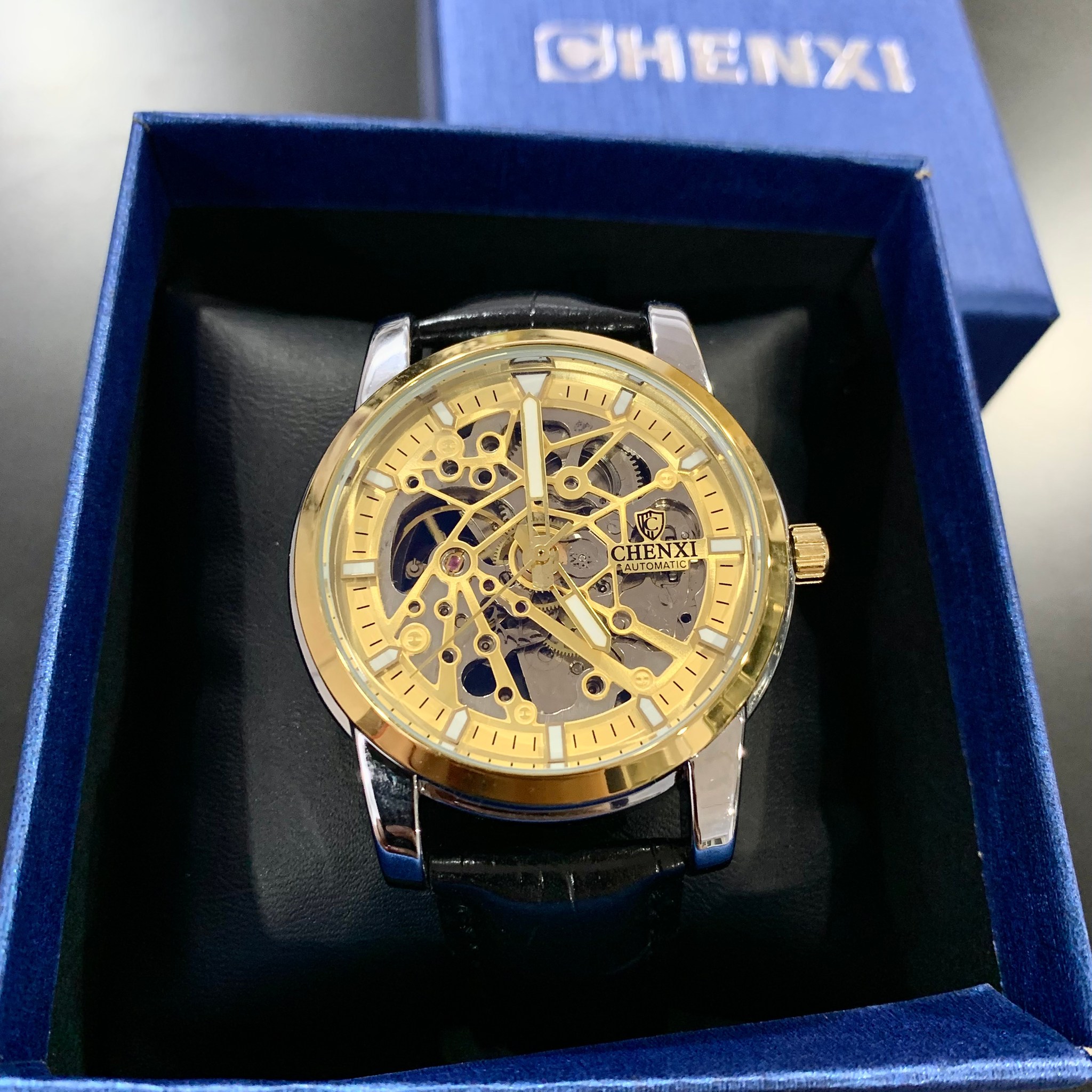 (2色可選)(Little bee小蜜蜂精品)CHENXI 晨曦 機械錶 全簍空 機械皮錶