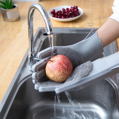 ✤宜家✤加厚矽膠洗碗手套 廚房洗鍋刷 洗碗神器 矽膠手套