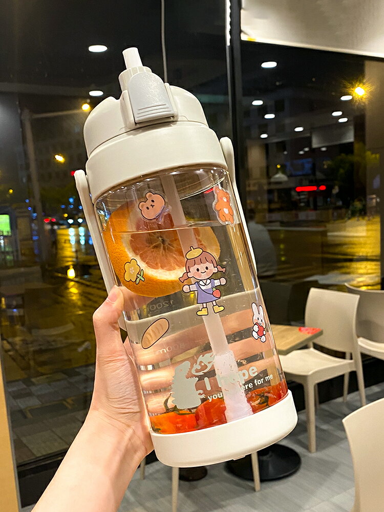 超大容量運動壺戶外抖音爆款網紅ins吸管帶刻度塑料水杯巨型韓國