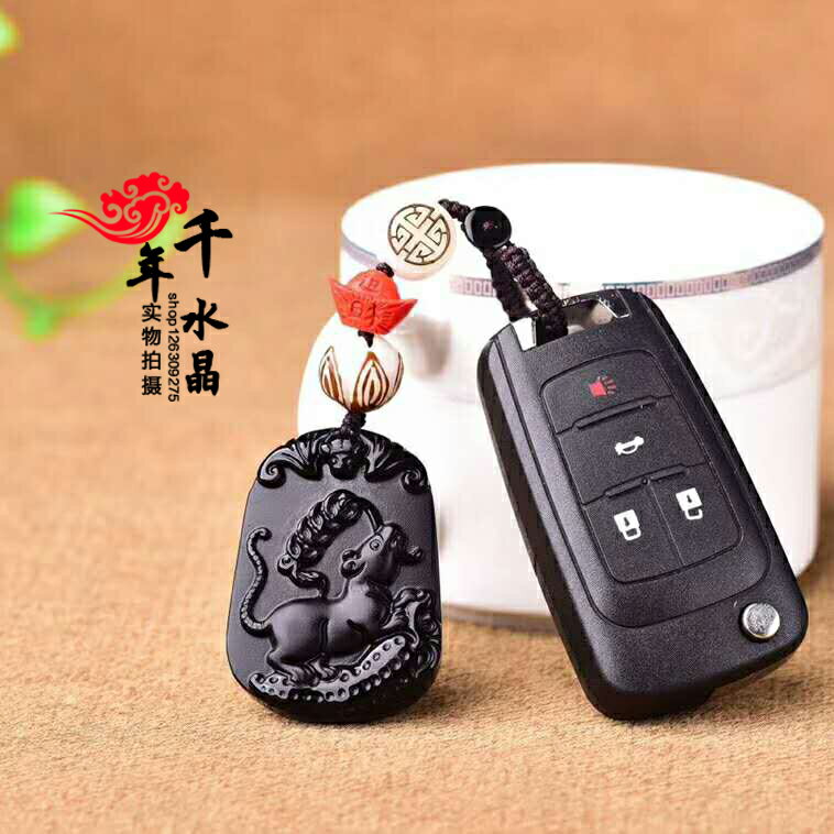 年天然黑曜石十二生肖牛車掛鑰匙扣吉祥物 7
