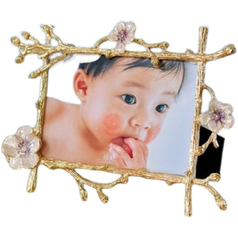精致輕奢 婚紗照 創意金屬兒童照6 7 10寸相框梅花擺臺 像架擺件 4