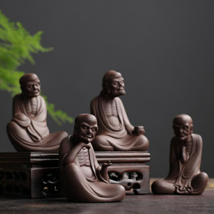 ❀樂天優選好物❀紫砂創意茶玩茶藝茶盤擺件 茶寵人物達摩祖師雕塑【極有家】