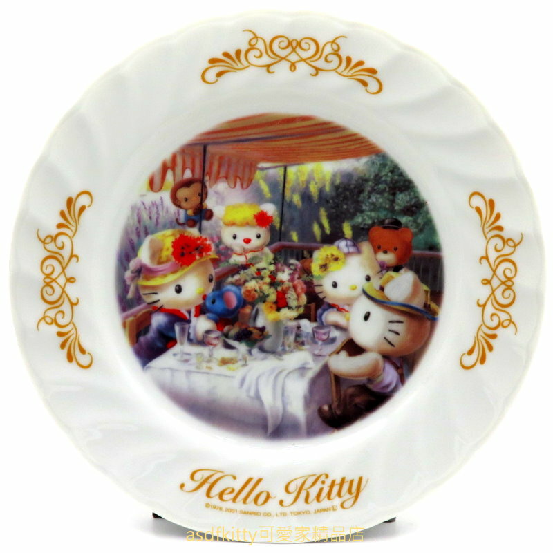 asdfkitty*KITTY收藏級古典陶瓷繪盤-下午茶-2001年絕版商品-外盒泛黃-日本正版