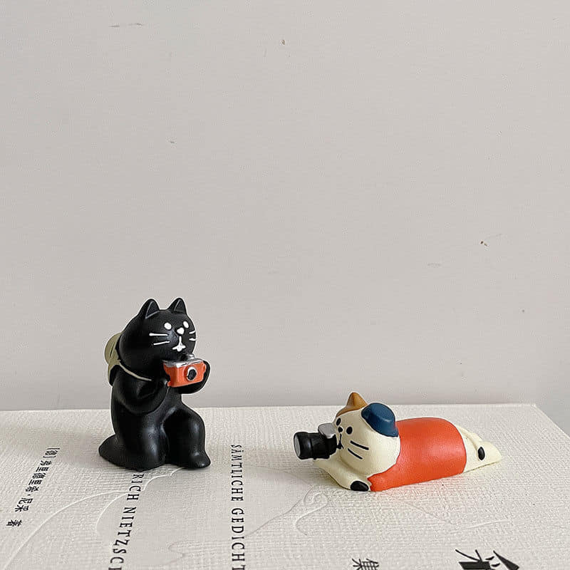 日式黑白貓攝影貓 治癒系可愛日式小擺件桌面裝飾品 0