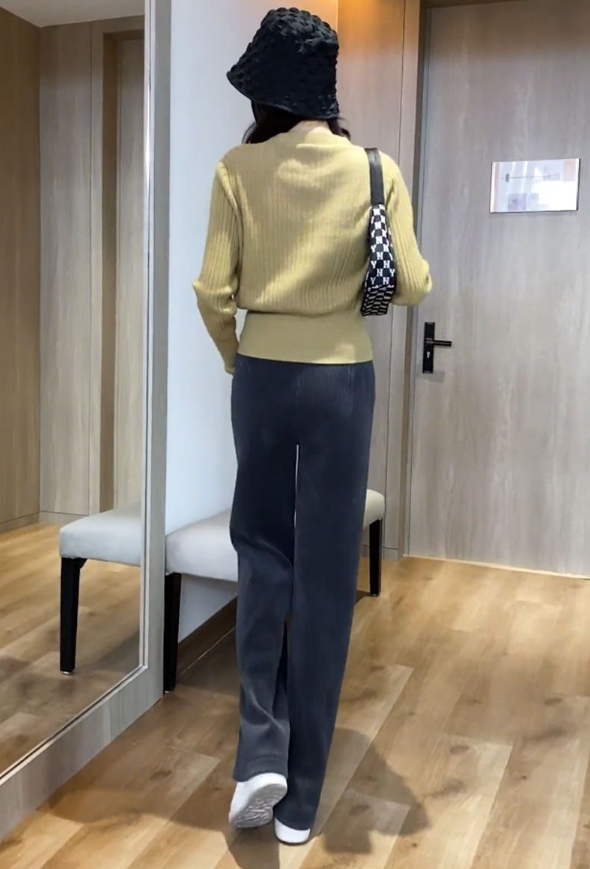 燈芯絨休閒直筒褲百搭加絨加厚窄版闊腿褲女垂感女士褲子秋冬新款