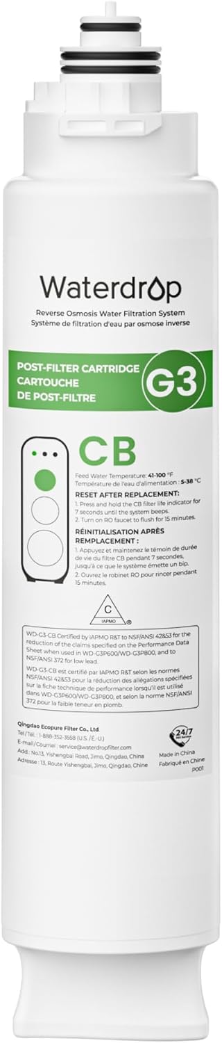 [6美國直購] Waterdrop G3-N3CB Filter G3P800 CB 活性碳濾芯(耗材) 建議更換週期1年