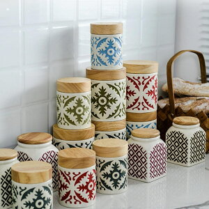 木蓋陶瓷儲罐復古復古創意與木蓋防潮廚房用品密封罐