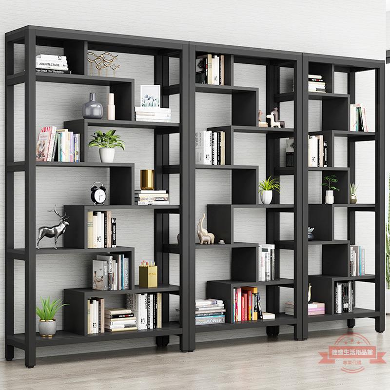 書架落地簡易書柜多層儲物架客廳收納架鐵藝展示架鋼木隔斷置物架