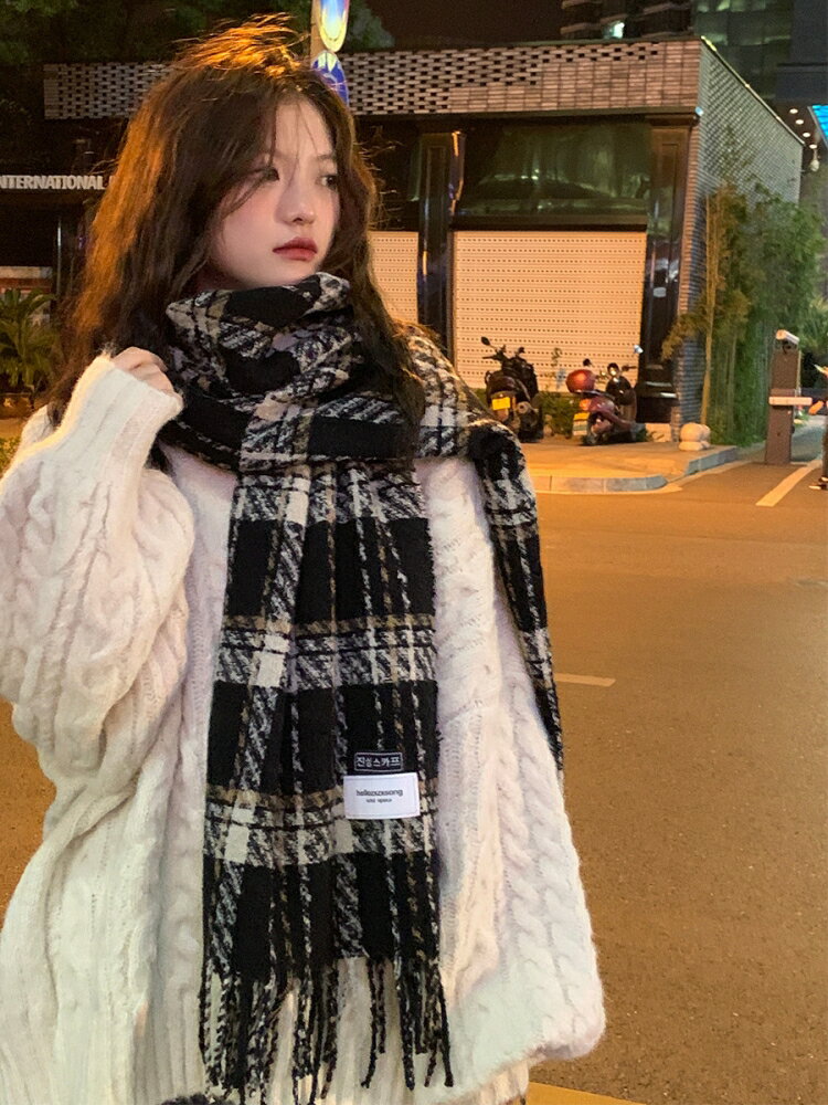 COISINI復古咖啡色格子圍巾女冬季保暖韓版學生披肩時尚百搭加厚