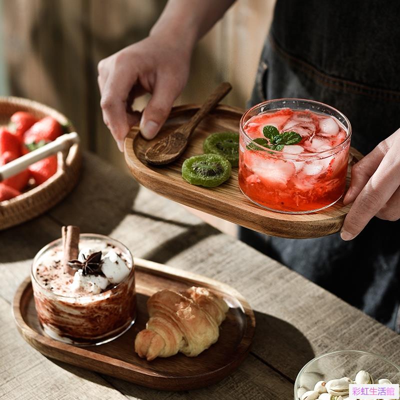 日式木質托盤碗一人食一套精緻套裝早餐下午茶餐具燕窩糖水甜品碗冰淇淋碗燕窩碗托盤木勺餐具
