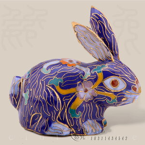景泰藍老貨紫銅胎掐絲琺瑯釉天然礦石粉擺件家裝飾品兔子外事禮品1入