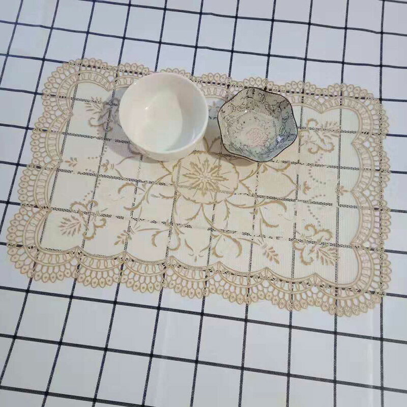 進口蕾絲桌巾pvc長方託盤墊防滑餐墊桌墊咖啡色家居酒店隔熱碗墊
