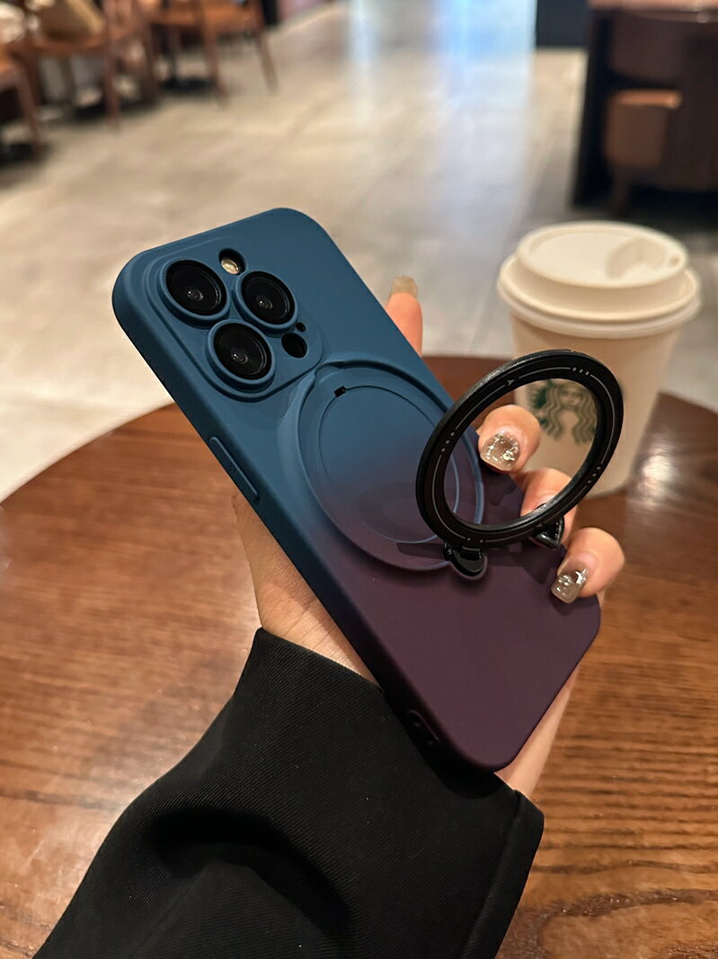 漸變簡約磁吸旋轉支架適用蘋果16promax手機殼iPhone16pro全包鏡頭膜15網紅15promax高階感14p防摔13小眾12女