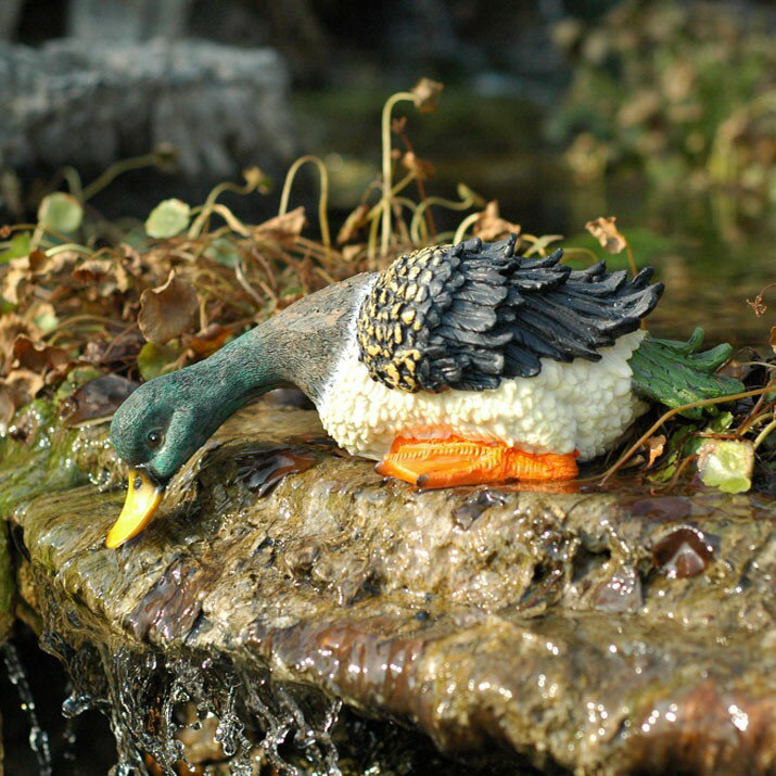 店長推薦仿真動物喝水鴨子擺件 花園庭院池塘水池假山魚缸裝飾樹脂雕塑