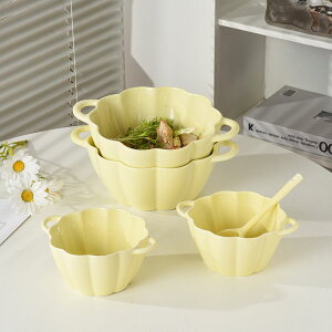 泡麵碗高顏值奶黃色雙耳大湯碗帶勺ins風陶瓷家用碗可愛南瓜碗餐具套裝