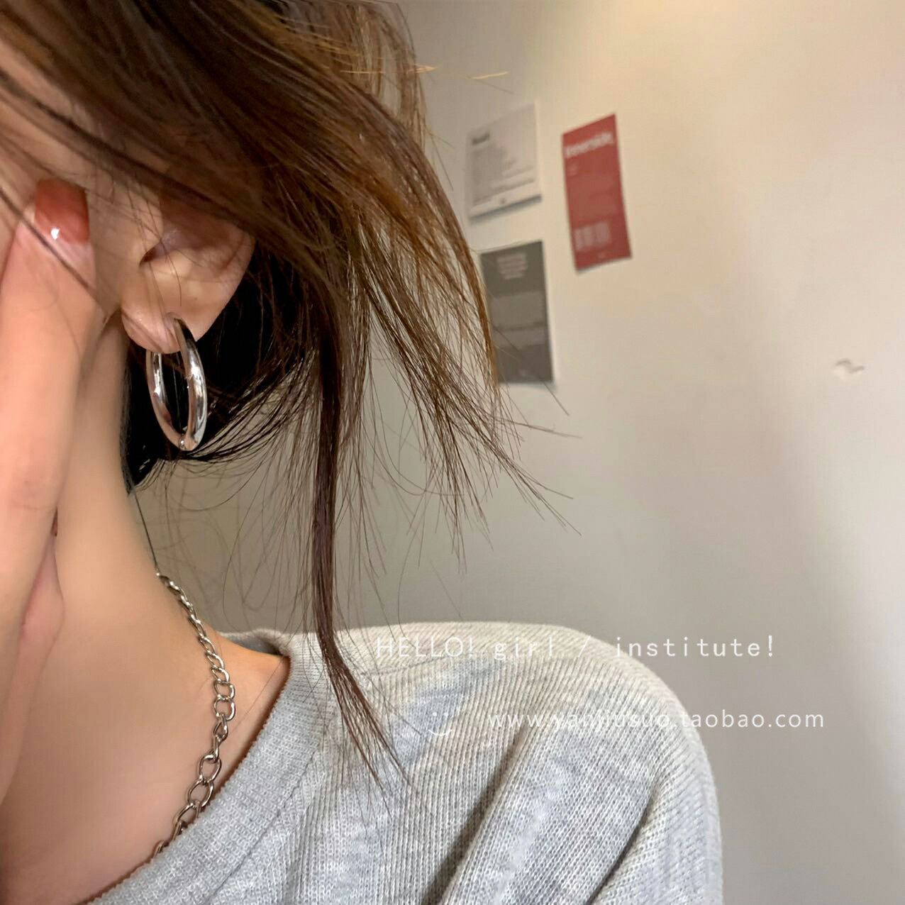 銀色素圈耳環小眾設計感高級耳圈女耳釘新款爆款夸張圓圈耳飾